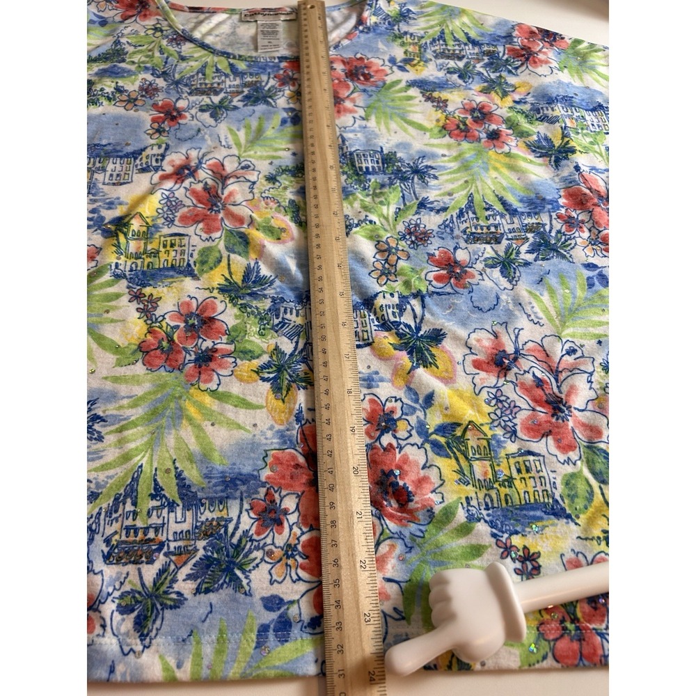 Cathy Daniels floral Sequins Blouse Short Sleeve Women size XL - Picture 6 of 10